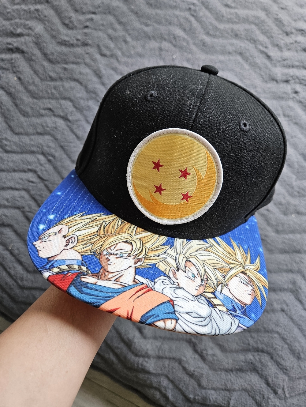 NWT Black Snapback Hat with Yellow Dragon Ball Patch and Blue Anime Brim